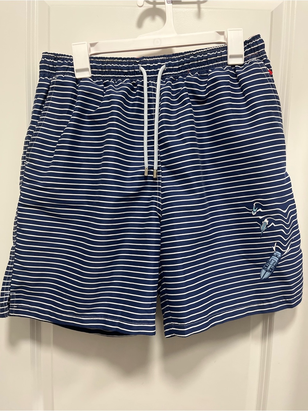 Peter Millar Striped Swim Trunks Blue And Salmon Size Large